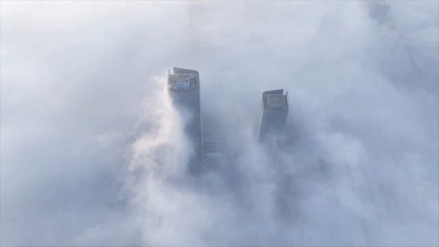 「天宁」时代广场 平流雾航拍