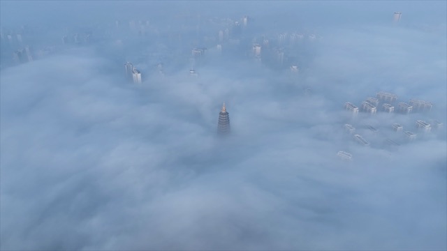 「天宁」云雾常州 天宁寺平流雾