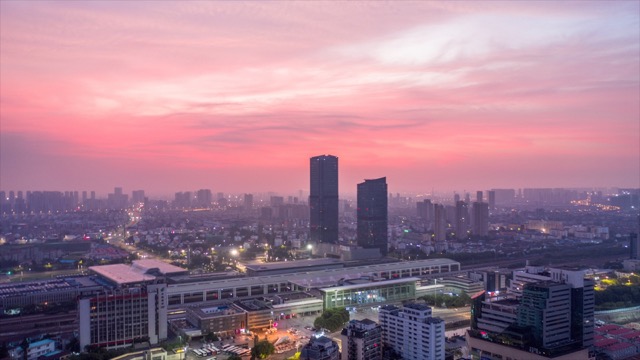 常州火车站 日出航拍