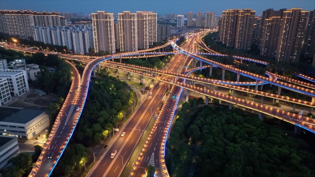 青洋路高架 夜景航拍
