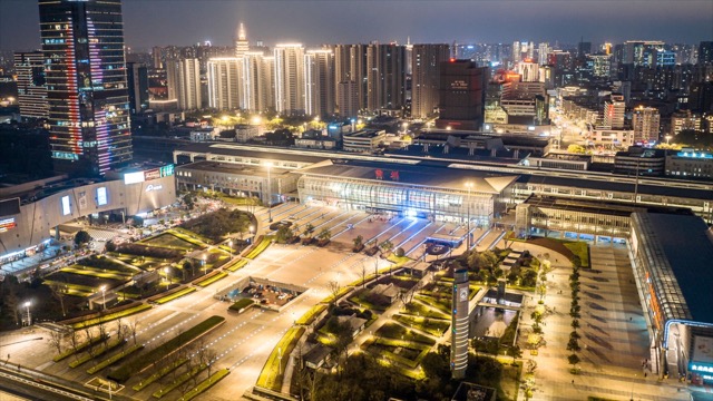常州火车站夜景 航拍延时