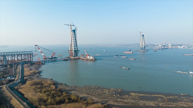 常泰长江大桥 航拍延时