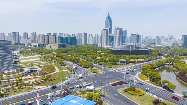 传媒中心 十字路口航拍延时
