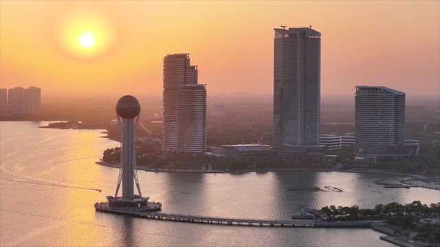西太湖夕阳 逆光航拍