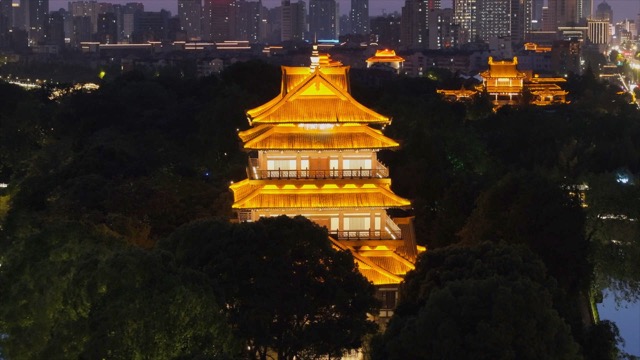 东坡公园仰苏阁，运河夜景航拍