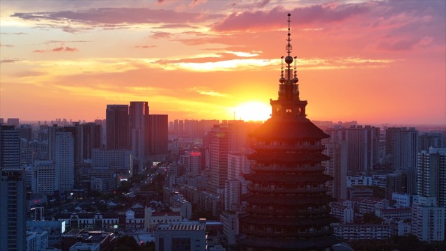 「天宁」台风天天宁寺中景晚霞航拍