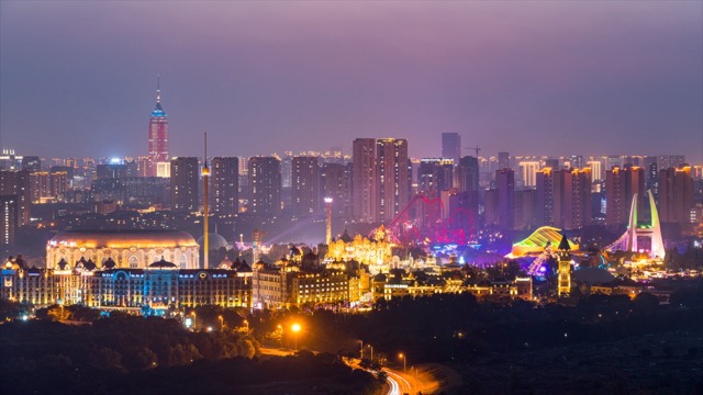 「新北」中华恐龙园，城市天际线延时