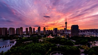 「武进」新天地公园晚霞日落