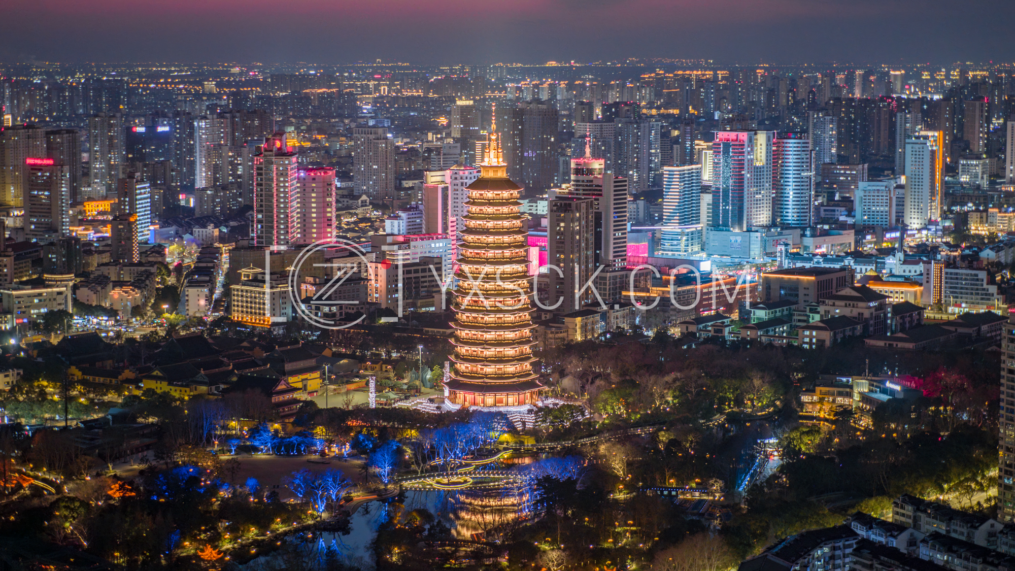 「天宁」天宁宝塔文化宫城区夜景灯光