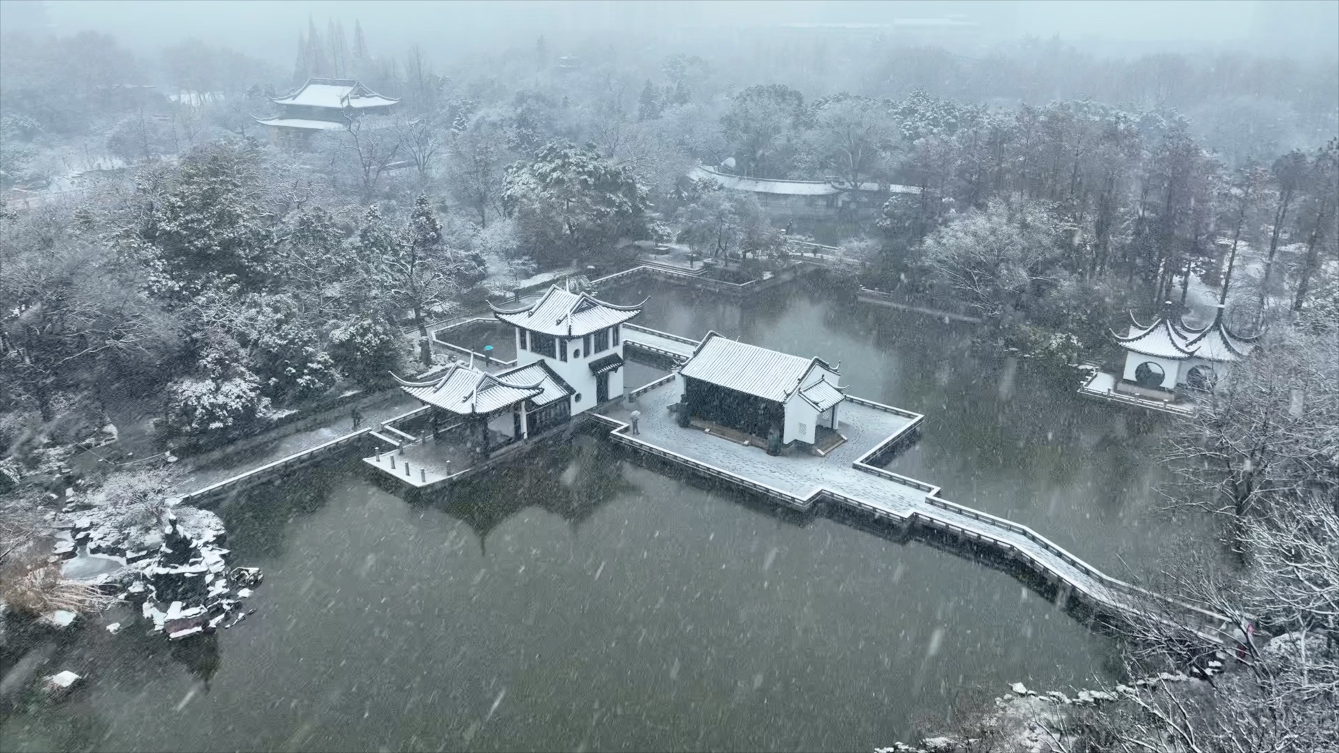 「天宁」红梅公园塔影山房下雪