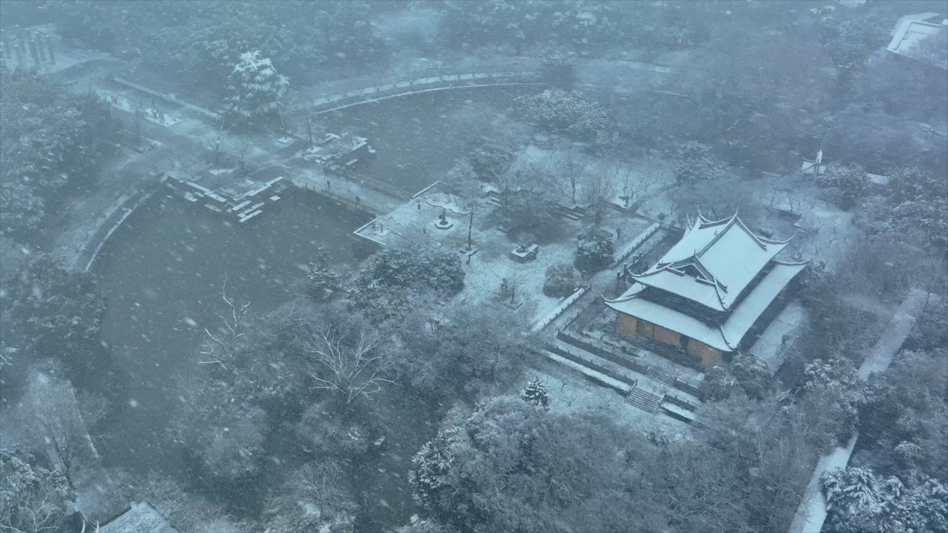 「天宁」红梅公园红梅阁下雪